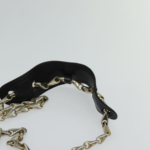 CELINE Chain Shoulder Bag Leather Black Gold Auth 110823