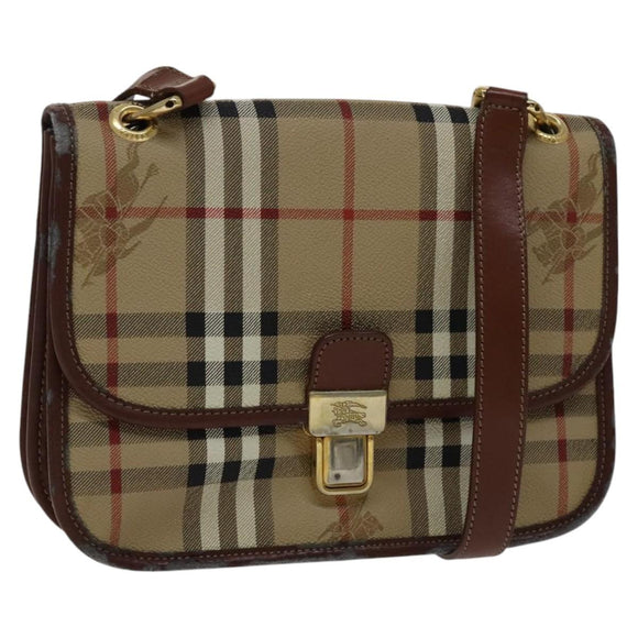 Burberrys Nova Check Shoulder Bag PVC Beige Brown gold Auth 110829
