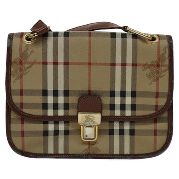 Burberrys Nova Check Shoulder Bag PVC Beige Brown gold Auth 110829 - 0