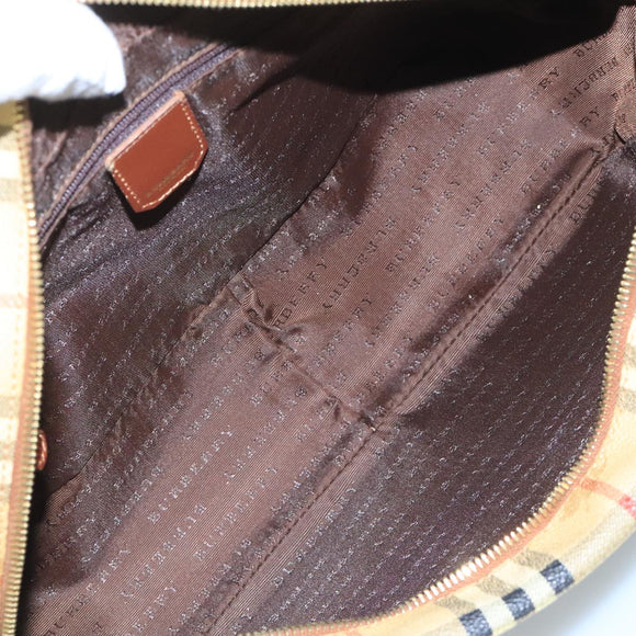 BURBERRY Nova Check Shoulder Bag PVC Beige Brown gold Auth 110832