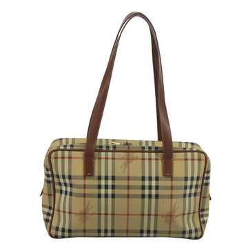 BURBERRY Nova Check Shoulder Bag PVC Beige Brown gold Auth 110832 - 0