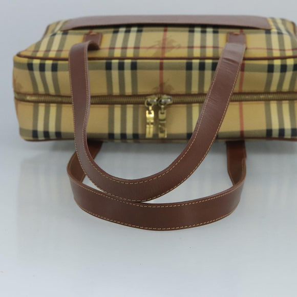 BURBERRY Nova Check Shoulder Bag PVC Beige Brown gold Auth 110832