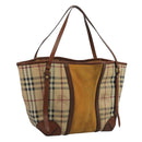 BURBERRY Nova Check Shoulder Bag PVC Suede Beige Brown gold Auth 110833-1