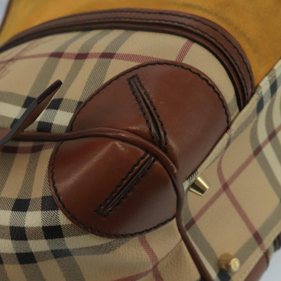 BURBERRY Nova Check Shoulder Bag PVC Suede Beige Brown gold Auth 110833