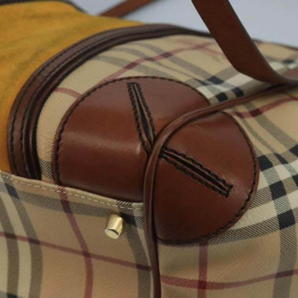 BURBERRY Nova Check Shoulder Bag PVC Suede Beige Brown gold Auth 110833