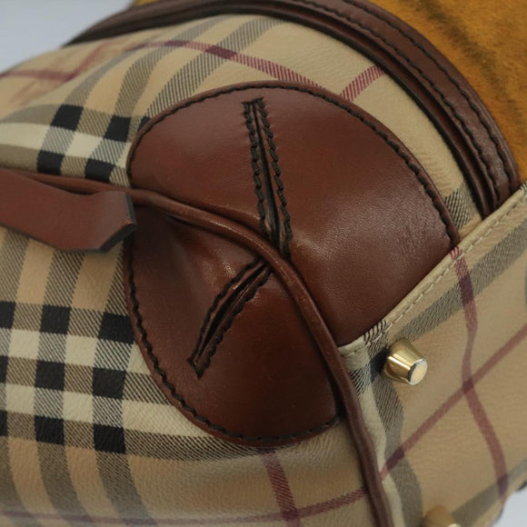 BURBERRY Nova Check Shoulder Bag PVC Suede Beige Brown gold Auth 110833