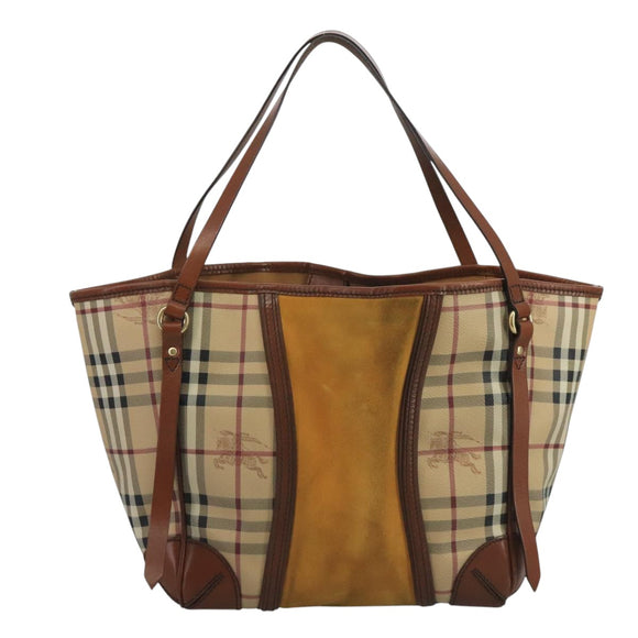 BURBERRY Nova Check Shoulder Bag PVC Suede Beige Brown gold Auth 110833