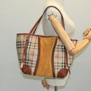 BURBERRY Nova Check Shoulder Bag PVC Suede Beige Brown gold Auth 110833-21