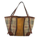 BURBERRY Nova Check Shoulder Bag PVC Suede Beige Brown gold Auth 110833-2