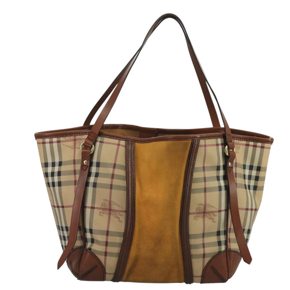 BURBERRY Nova Check Shoulder Bag PVC Suede Beige Brown gold Auth 110833
