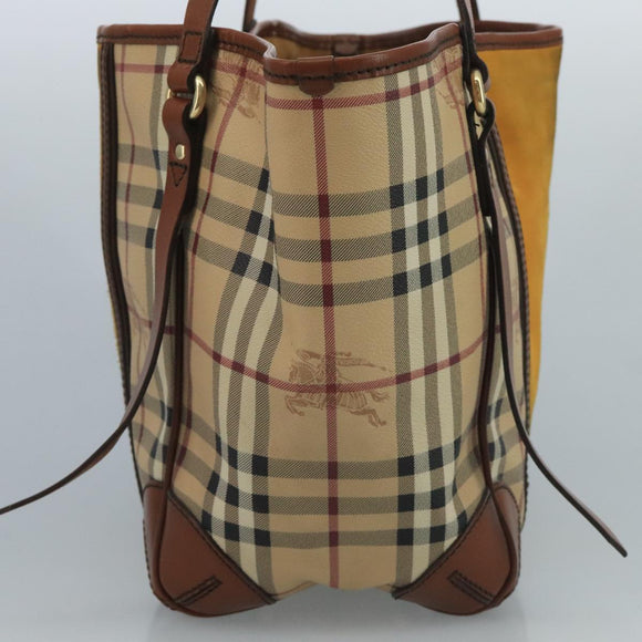 BURBERRY Nova Check Shoulder Bag PVC Suede Beige Brown gold Auth 110833