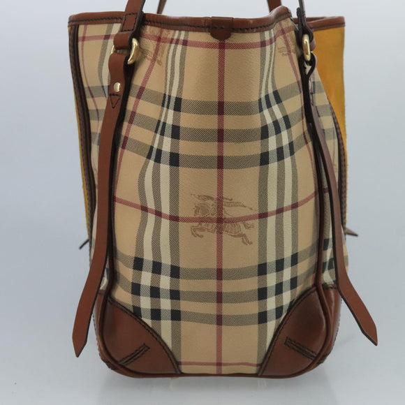 BURBERRY Nova Check Shoulder Bag PVC Suede Beige Brown gold Auth 110833
