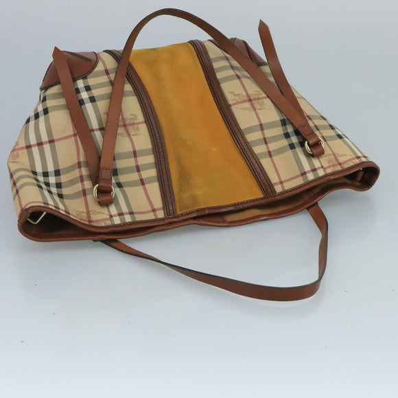 BURBERRY Nova Check Shoulder Bag PVC Suede Beige Brown gold Auth 110833