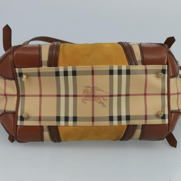 BURBERRY Nova Check Shoulder Bag PVC Suede Beige Brown gold Auth 110833