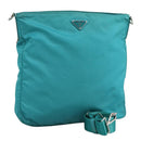 PRADA Shoulder Bag Nylon Turquoise Blue Silver Auth 110840-1