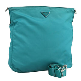 PRADA Shoulder Bag Nylon Turquoise Blue Silver Auth 110840