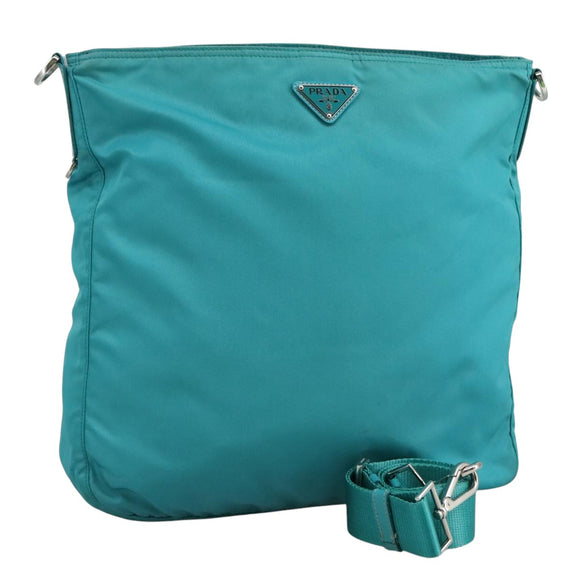 PRADA Shoulder Bag Nylon Turquoise Blue Silver Auth 110840