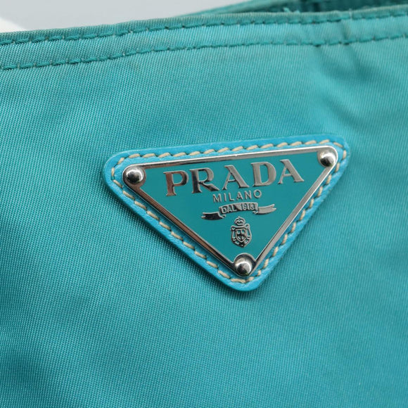 PRADA Shoulder Bag Nylon Turquoise Blue Silver Auth 110840