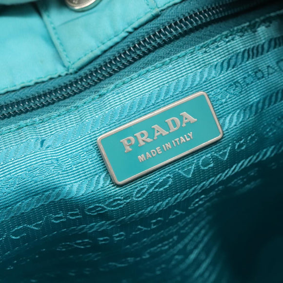 PRADA Shoulder Bag Nylon Turquoise Blue Silver Auth 110840