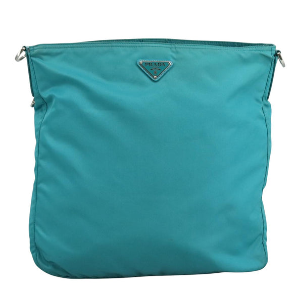 PRADA Shoulder Bag Nylon Turquoise Blue Silver Auth 110840
