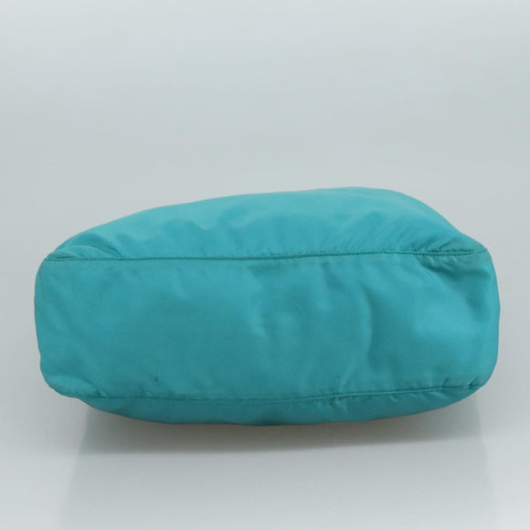 PRADA Shoulder Bag Nylon Turquoise Blue Silver Auth 110840