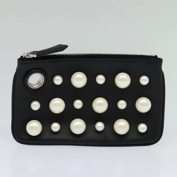 FENDI Triplet Clutch Bag Leather Black Auth 110887V