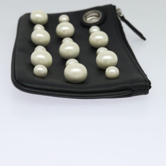 FENDI Triplet Clutch Bag Leather Black Auth 110887V