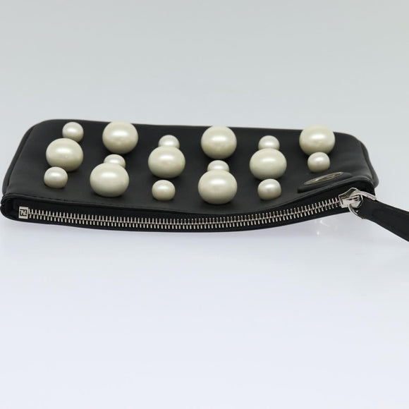 FENDI Triplet Clutch Bag Leather Black Auth 110887V