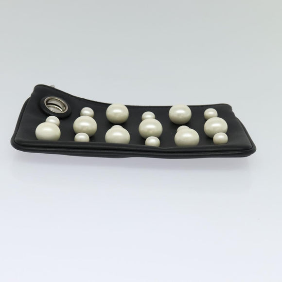 FENDI Triplet Clutch Bag Leather Black Auth 110887V