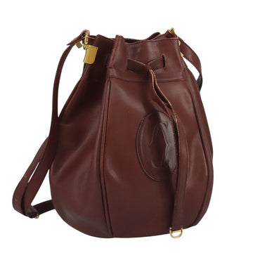 CARTIER Must Line Shoulder Bag Leather Bordeaux Gold Auth 111058