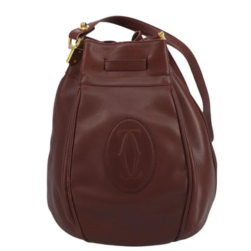 CARTIER Must Line Shoulder Bag Leather Bordeaux Gold Auth 111058 - 0