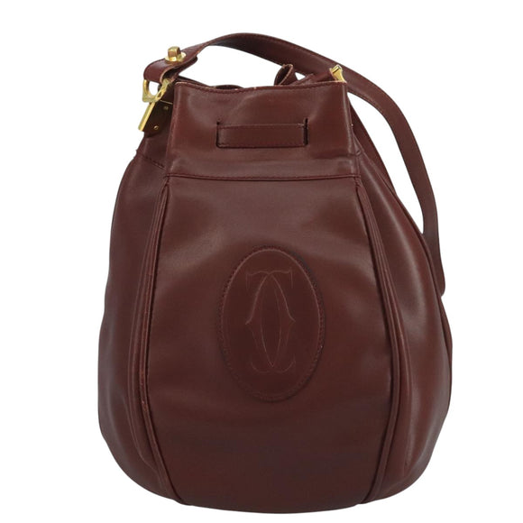 CARTIER Must Line Shoulder Bag Leather Bordeaux Gold Auth 111058