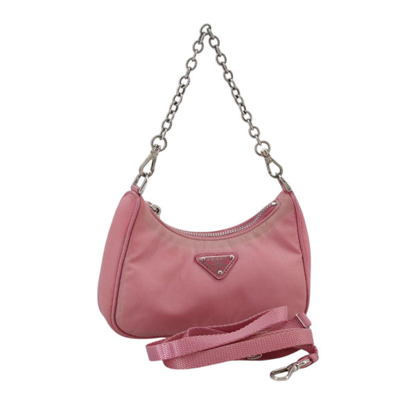 PRADA Shoulder Bag Nylon 2way Pink Silver Auth 111069