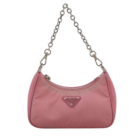 PRADA Shoulder Bag Nylon 2way Pink Silver Auth 111069