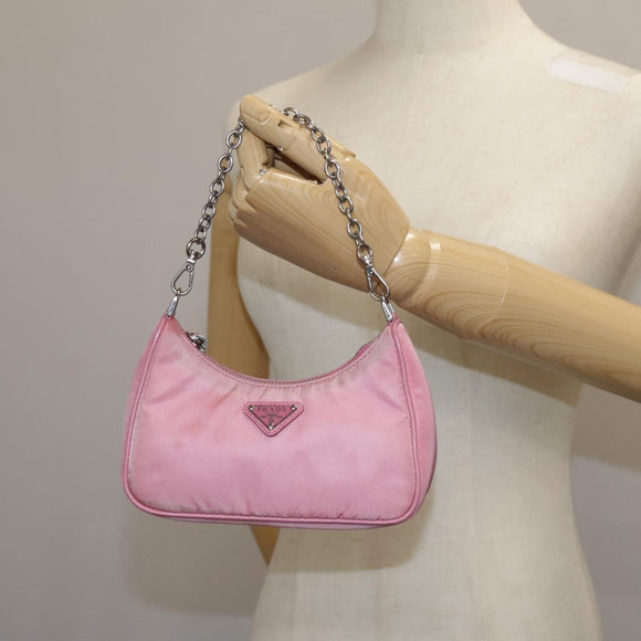 PRADA Shoulder Bag Nylon 2way Pink Silver Auth 111069