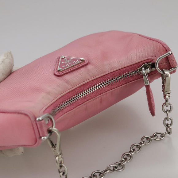 PRADA Shoulder Bag Nylon 2way Pink Silver Auth 111069