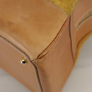 CELINE C Macadam Canvas Hand Bag Suede Leather Yellow Gold Auth 111108-14