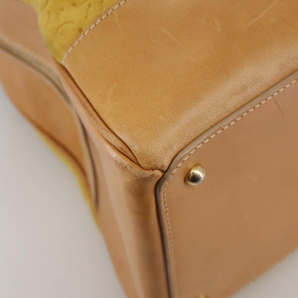 CELINE C Macadam Canvas Hand Bag Suede Leather Yellow Gold Auth 111108