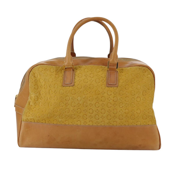 CELINE C Macadam Canvas Hand Bag Suede Leather Yellow Gold Auth 111108