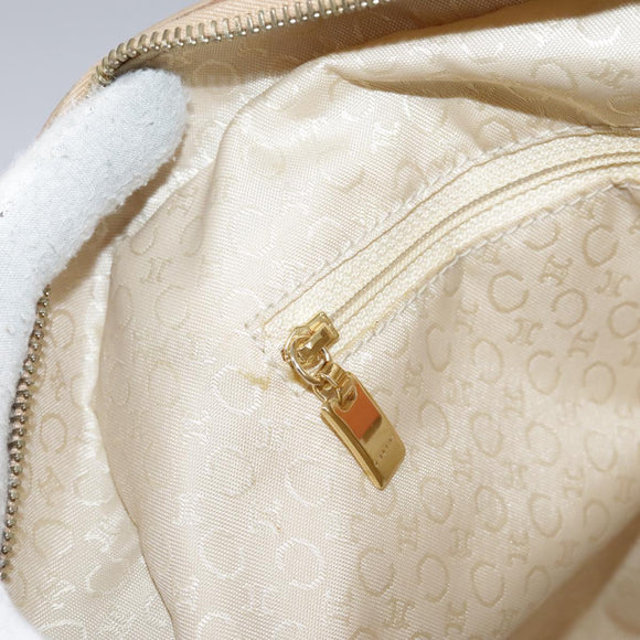 CELINE C Macadam Canvas Hand Bag Suede Leather Yellow Gold Auth 111108