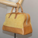 CELINE C Macadam Canvas Hand Bag Suede Leather Yellow Gold Auth 111108-23