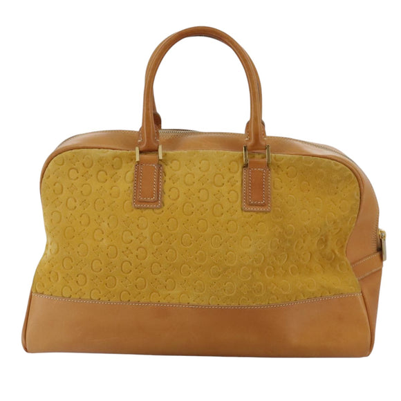 CELINE C Macadam Canvas Hand Bag Suede Leather Yellow Gold Auth 111108