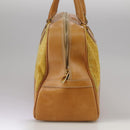 CELINE C Macadam Canvas Hand Bag Suede Leather Yellow Gold Auth 111108-3