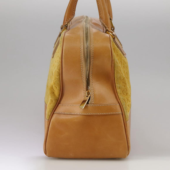 CELINE C Macadam Canvas Hand Bag Suede Leather Yellow Gold Auth 111108