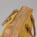 CELINE C Macadam Canvas Hand Bag Suede Leather Yellow Gold Auth 111108-6