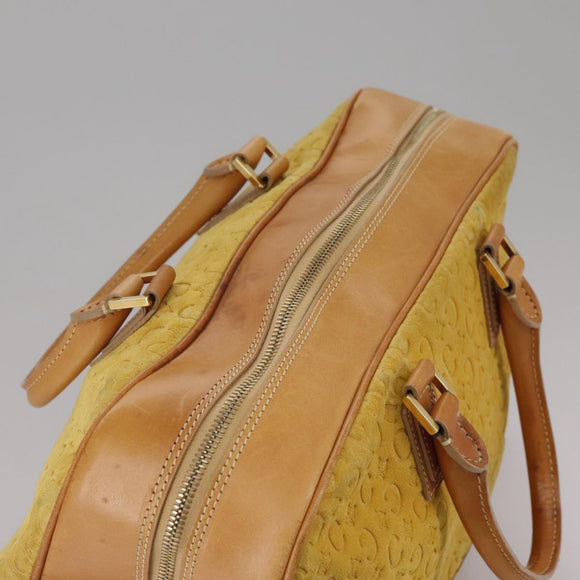CELINE C Macadam Canvas Hand Bag Suede Leather Yellow Gold Auth 111108
