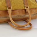 CELINE C Macadam Canvas Hand Bag Suede Leather Yellow Gold Auth 111108-7