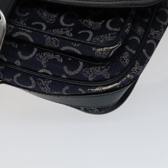 CELINE C Sulky Shoulder Bag Canvas Navy Gold Auth 111109