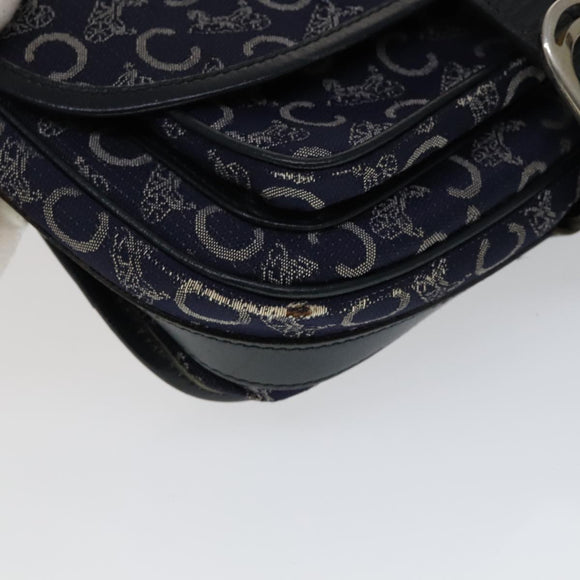 CELINE C Sulky Shoulder Bag Canvas Navy Gold Auth 111109