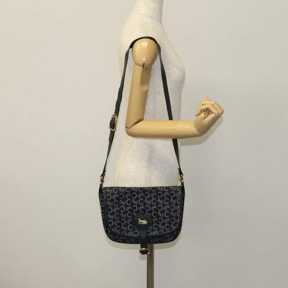 CELINE C Sulky Shoulder Bag Canvas Navy Gold Auth 111109
